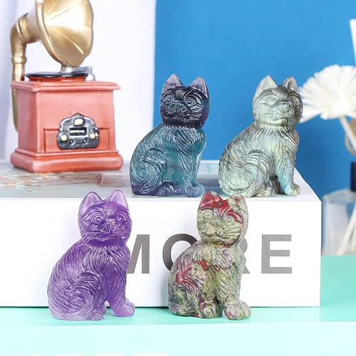 Vista 6 de Artistone Estatua de gato de cristal de amatista de 2 pulgadas, diseño de gatito sentado a mano, tallada a mano, escultura de cristal curativo