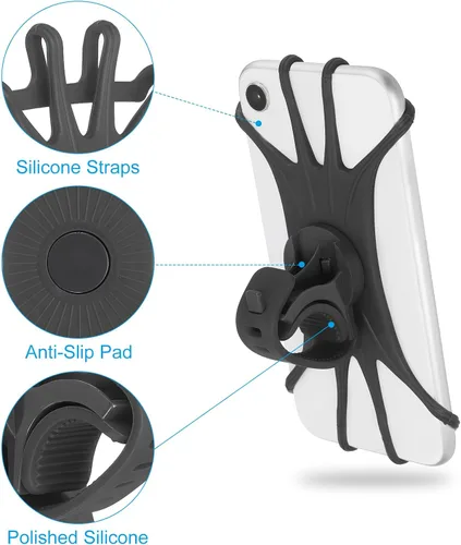 Vista 3 de PATIKIL 2 soportes de teléfono para bicicleta, rotación de 360°, de silicona, para teléfonos de 3 a 6.5 pulgadas, soporte de teléfono ajustable