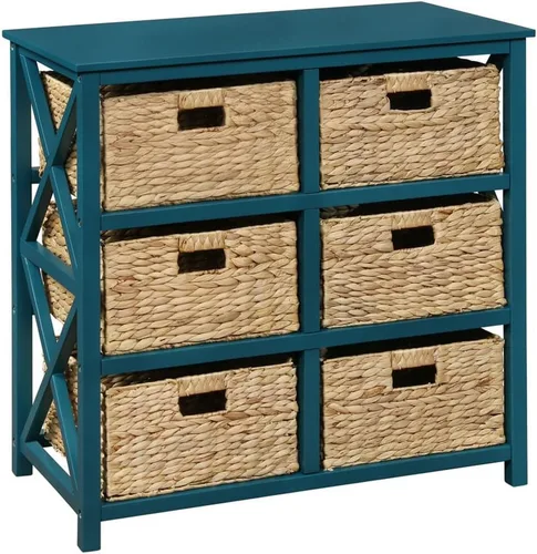 Vista 14 de eHemco Mesa auxiliar de 3 niveles con diseño en X y cestas de mimbre para mesita de noche, sala de estar, negro 3 cestas de mimbre, para mesita