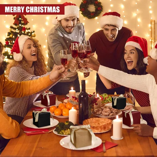 Vista 5 de Zhanmai 30 cajas de regalo pequeñas con tapas, cajas de regalo de Navidad cuadradas de 4 pulgadas con cinta dorada, embalaje, cajas de favor