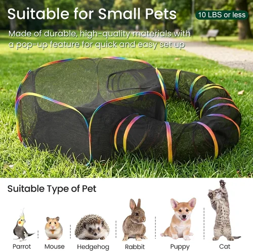 Vista 8 de Love's cabin Recintos para gatos al aire libre, arco iris, plegable Catio al aire libre, recinto para gatos, incluye tienda de campaña portátil