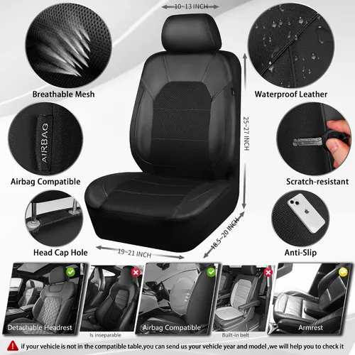 Vista 2 de Car Pass - Fundas universales de cuero para asiento de automóvil, se adaptan a la mayoría de automóviles, SUV, camiones y camionetas