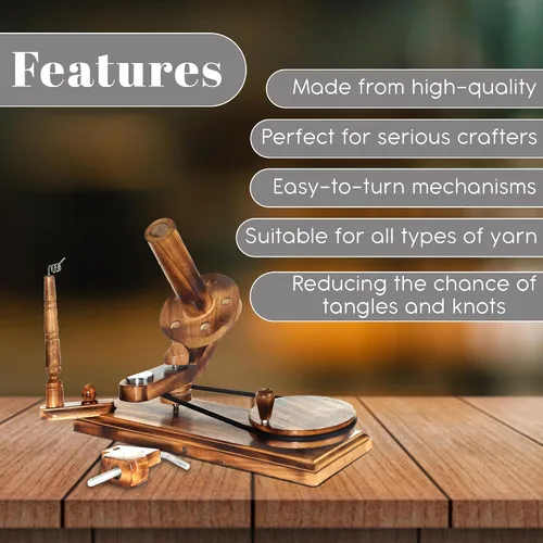 Vista 5 de Brainmart Winds - Bobinadora de bolas de hilo de madera y veloz de mesa, Winds de 8 a 12 onzas para manualidades de ganchillo y tejer, juego