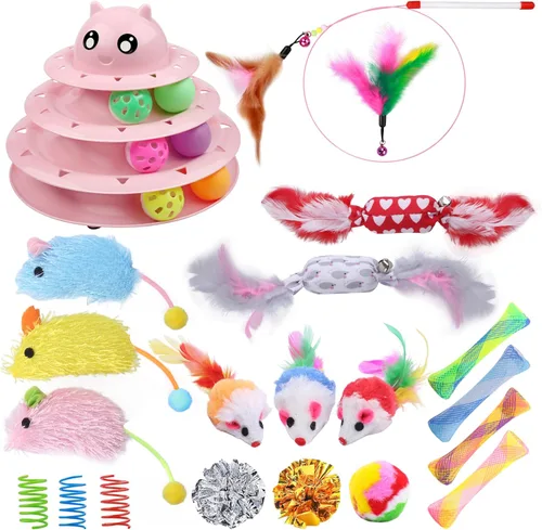 Vista 11 de UPSKY Juguete Rodillo para Gatos Tornamesa de 3 Niveles Juguete para Gatos con Pelotas con Seis Pelotas Coloridas Juguetes Interactivos para Gatitos