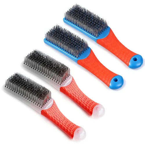 Vista 5 de 1 cepillo de acero azul de acero resistente al carbono y alambre de acero inoxidable Scratch Brush con mango ergonómico de goma