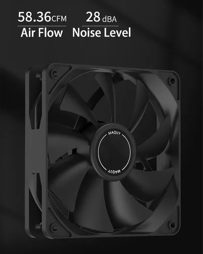 Vista 2 de Paquete de 3 ventiladores negros de carcasa de computadora de 4.724 in, refrigeración por aire de alto rendimiento, bajo ruido, 4 pines y 1200 rpm