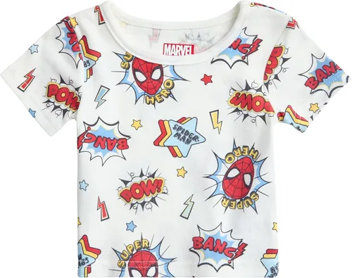 Vista 5 de Disney Conjunto de pantalones cortos para bebé, 2 piezas de Spiderman Mickey Mouse Cars Winnie the Pooh, conjunto corto de camisa corta (0-3M-24M)