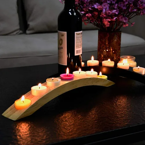 Vista 3 de Portavelas de puente de madera de 15 pulgadas de largo, barra larga para velas de té, 7 asientos de velas, color negro