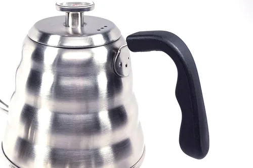 Vista 3 de Pour Over - Hervidor de café con termómetro de 1.2 litros, agarre de mano de cuello de cisne, acero inoxidable de primera calidad, cuchara de café