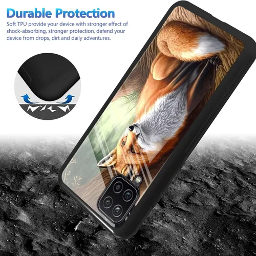 Vista 3 de Funda para Samsung Galaxy A12 5G con protector de pantalla, parte trasera de vidrio templado + TPU de silicona suave que absorbe los golpes