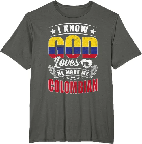 Vista 4 de Camiseta Colombia Flag God Loves Me Funny Colombians, Negro
