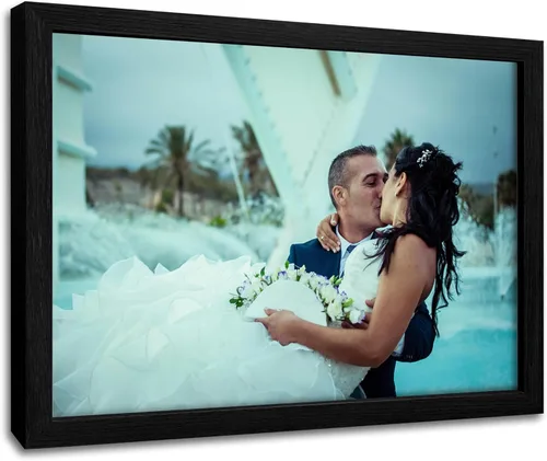 Vista 17 de Impresiones de lienzo personalizadas enmarcadas con tus fotos, impresión personalizada de foto a lienzo, regalos para parejas, amigos, familia, Negro