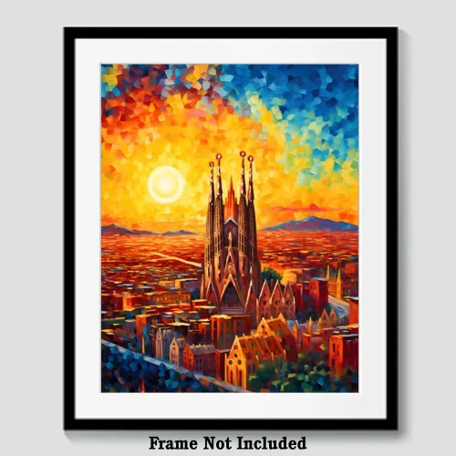 Vista 6 de Bestbuddy Pet 8x10 sin marco noche estrellada inspirada Sagrada Familia Barcelona España sitio histórico católico punto de referencia mundial Europa