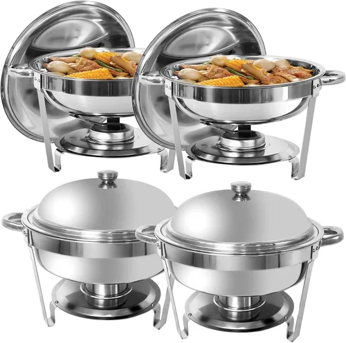 Vista 8 de Plato para bufé, servidores redondos de 6 cuartos de galón y calentadores de alimentos, servidores de rozaduras de acero inoxidable para fiestas