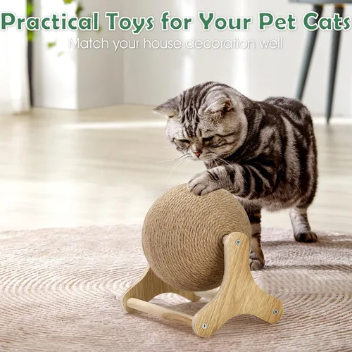 Vista 4 de Outamateur Sisal - Bola rascador para gatos con soporte estable, juguete interactivo para ejercicio, pelota rascador de sisal para mascotas