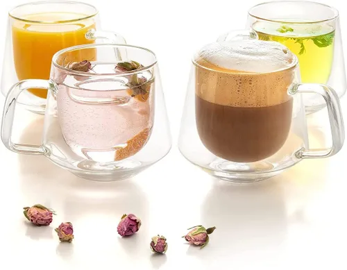 Vista 8 de Moss & Stone Juego de 3 tazas transparentes de doble pared, tazas de café de doble pared, tazas de té de vidrio, taza de café aislada
