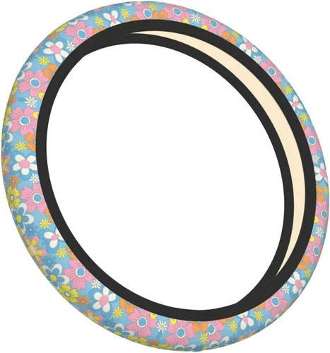 Vista 2 de Funda universal para volante de flores retro de 15 pulgadas, accesorios de automóvil, protector para mujeres y hombres
