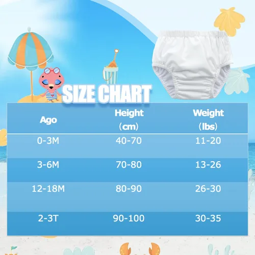 Vista 5 de Pañales de natación reutilizables para bebés recién nacidos, lavables, unisex, color blanco, 2-3T