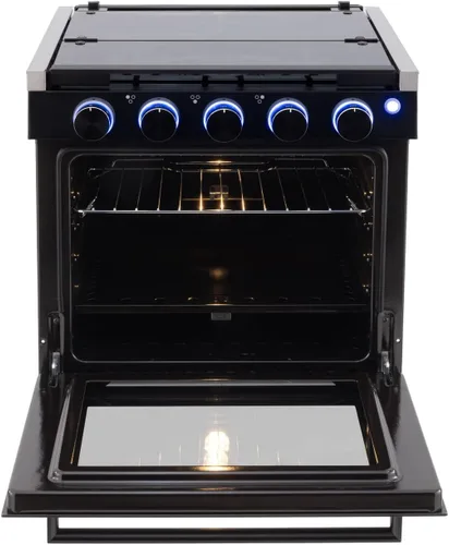 Vista 3 de Estufa RecPro RV de acabado negro Estufa de gas de 21" de altura Tres quemadores de 6500 y 8000 BTU Horno de 7100 BTU con capacidad de 1.8