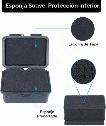 Vista 2 de Lykus HC-1420 Mini caja rígida seca con inserto de espuma, tamaño interior 5.5 x 3.5 x 2.7 pulgadas, IP66 a prueba de salpicaduras, adecuada