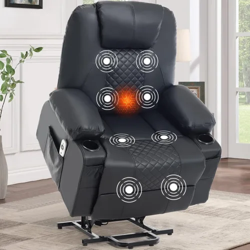 Vista 11 de Mecedora reclinable giratoria de piel sintética con portavasos para calor y masaje, silla mecedora con relleno, silla reclinable con calefacción