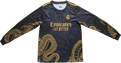 Vista 4 de Madrid Ronaldo #7 Special Gold Black Dragon Edition - Conjunto de pantalones cortos de fútbol de manga larga para niños, tallas juveniles