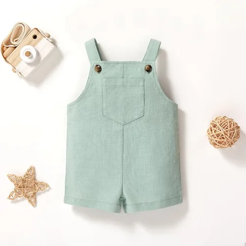 Vista 8 de MBMSHEGH Conjunto de ropa de verano para bebé y niño, con parte superior acanalada y tirantes con botones