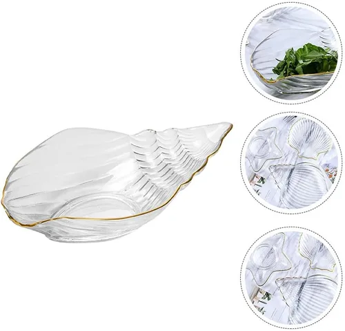 Vista 7 de DOITOOL Plato de ensalada de cristal con concha de mar, plato de sushi, plato de postre para aperitivo, plato de frutas, platos para servir