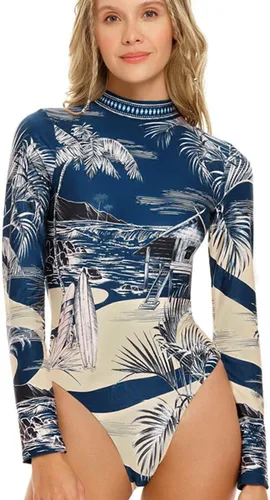 Vista 2 de Traje de baño de una pieza de manga larga sin espalda con estampado floral para mujer