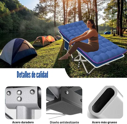 Vista 5 de Catre de Camping con Almohadilla Gruesa Catres para Dormir Cama de Camping Catre Plegable 450LBS(Carga Máxima) Cómodo Doble Capa Oxford Resistente