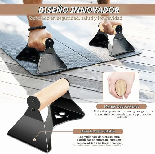 Vista 3 de Parallettes - Asas de realce – Marco de acero resistente con agarres ergonómicos de madera de haya, equipo de calistenia para entrenamiento