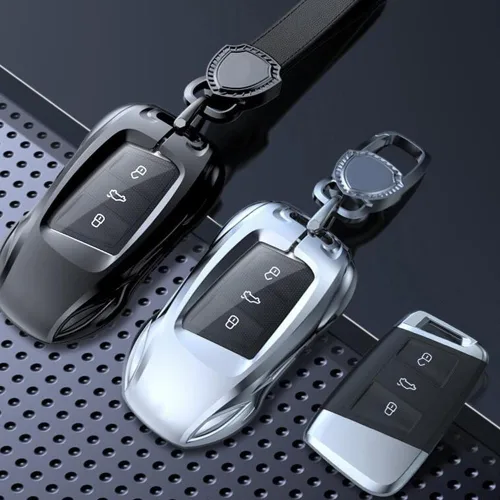 Vista 5 de Funda de metal de aleación de zinc para llavero de automóvil, compatible con Volkswagen, VW, Atlas, Golf, Alltrack, Jetta, Passat, Arteon, Tiguan