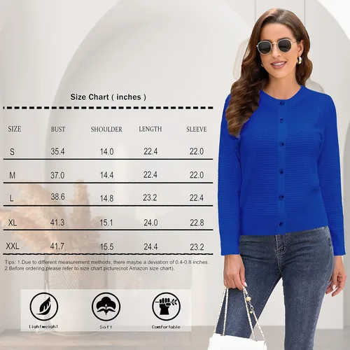 Vista 6 de Women's Crew Neck Button Down Long Sleeve Solid Knit Classic Cardigan Sweater