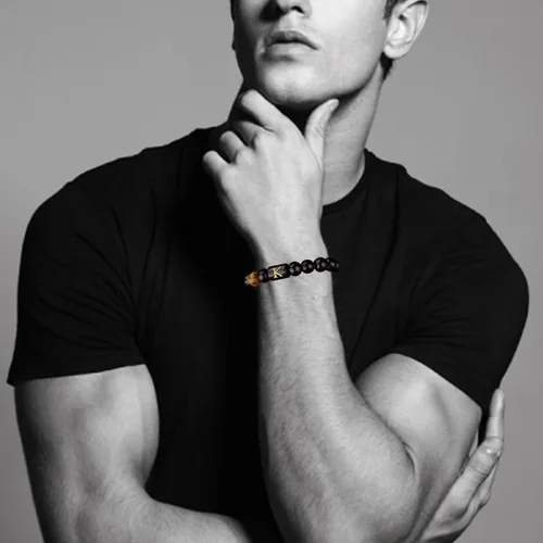Vista 52 de SUMMER LOVE Regalos para el Día del Padre, pulsera con inicial de piedra de ónix negro de 0.394 pulgadas para hombres, pulsera de cuerda trenzada