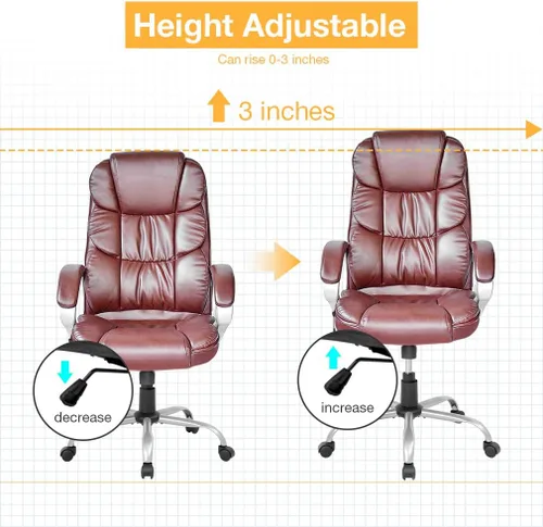 Vista 6 de BestOffice Silla giratoria ergonómica de piel sintética marrón con soporte lumbar, reposabrazos y reposacabezas para uso doméstico u oficina