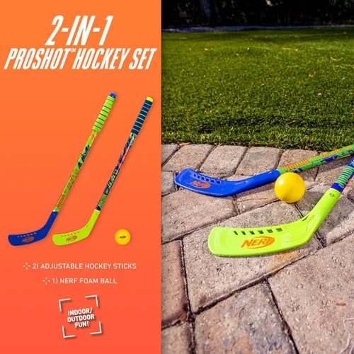 Vista 2 de Franklin Sports NERF Proshot Set de palos de hockey para niños + pelota - Juego de 2 jugadores para interior + exterior - 2 en 1 hockey de rodilla +