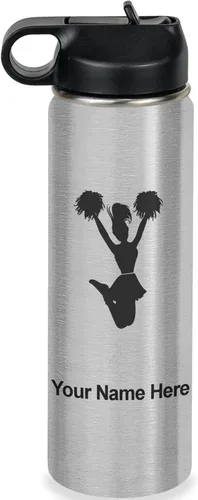 Vista 56 de LaserGram Botella de agua con tapa abatible de doble pared de 12 onzas con pajita, animadora, grabado personalizado incluido (negro)