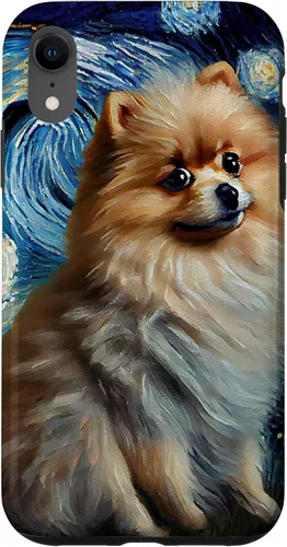 Vista 24 de iPhone 16 Starry Night Famous Painting Style Pomeranian Case
