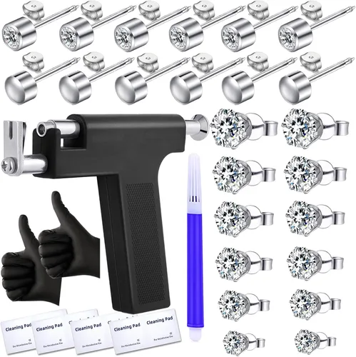 Vista 9 de Self Ear Piercing Gun Kit with 12 Pairs of CZ Ear Stud Piercing Tools with Multi-Purpose Ear Gun for Salon and Home Use
