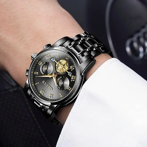 Vista 4 de OLEVS Mens Watches Fashion Casual Analog Quartz Watch Waterproof Dress Wrist Watches with Stainless Steel Band Day Window for Men