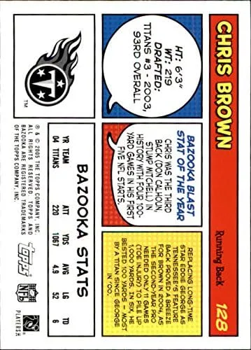 Vista 2 de 2005 Bazooka #128 Chris Brown NFL Football Trading Card