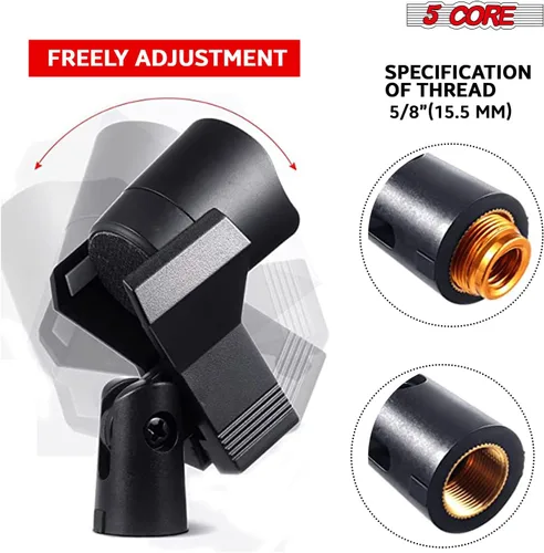 Vista 3 de 5 Core Clips de micrófono para soportes, 6 piezas, soporte universal ajustable con adaptadores de tornillo de 5/8 a 3/8 pulgadas, fácil instalación
