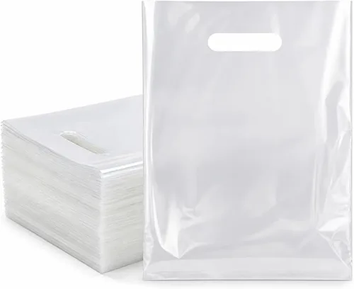 Vista 13 de ysmile Pequeña bolsa de compras de plástico negro para pequeñas empresas Bolsa de mercancía de plástico con asa Poli troquelado para venta al por