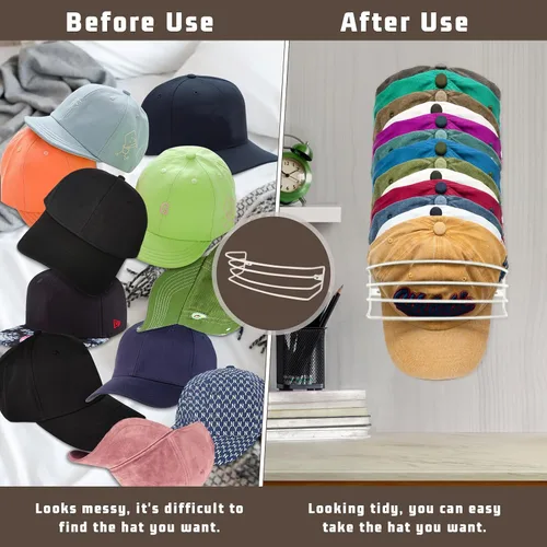 Vista 7 de Fikoksol Organizador de Sombreros para Gorras de Béisbol, Paquete de 2 Beige Blanco Estante Metálico para Sombreros Organizador de Almacenamiento