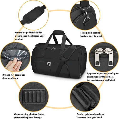 Vista 5 de Pucuwu - Bolsas de viaje para ropa de viaje, convertible para hombres y mujeres, almacenamiento en seco y húmedo, compartimento para zapatos, 2 en 1