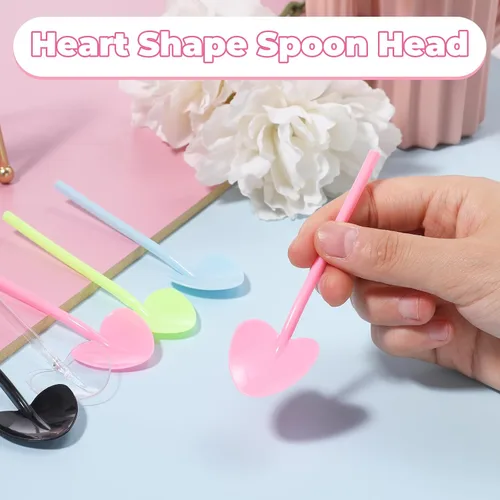 Vista 5 de 100 cucharas de plástico desechables en forma de corazón envueltas individualmente, degustación de muestras para servir postre para pasteles