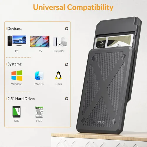 Vista 5 de iDsonix Carcasa para disco duro de 2.5 pulgadas, 6Gbps USB C 3.1 a SATA III Caja de disco duro externo sin herramientas para SSD HDD de 0.276