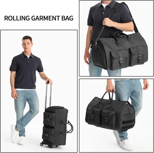 Vista 6 de seyfocnia Bolsas de ropa con ruedas, bolsa de ropa con ruedas, bolsa de ropa de viaje con compartimento para zapatos, bolsa de lona con ruedas