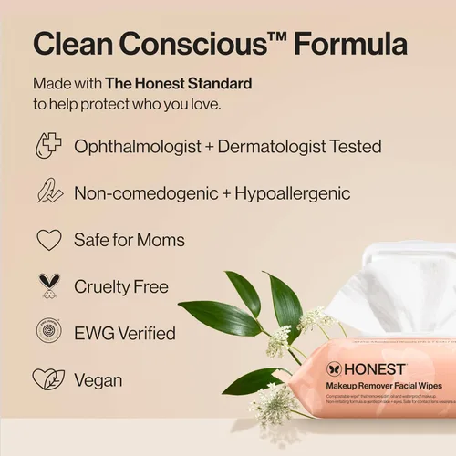 Vista 5 de Honest Beauty Toallitas faciales limpiadoras sin fragancias A base de plantas, hipoalergénicas, suaves para pieles sensibles, 30