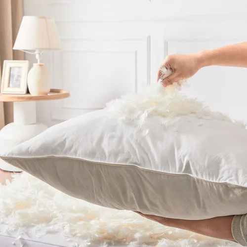 Vista 8 de Gran cantidad de plumas rosas, plumas de pato y de ganso blancas, relleno de plumas para almohada, ropa de cama, bricolaje, estándar de EE. UU.